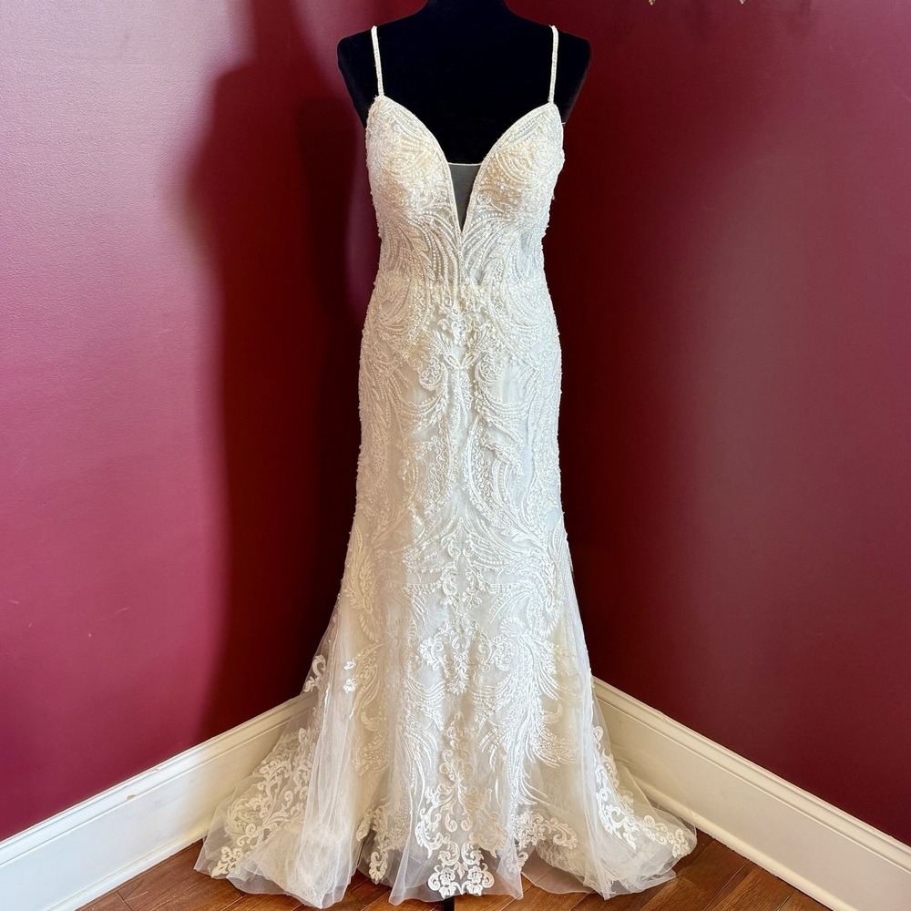 Galina Signature SWG941 Ivory Glitter Tulle Mermaid Wedding Dress Sz 6 ~ $1799